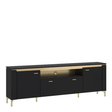Talos TV Cabinet 2 Door 1 Drawer 200cm Wide in Black Matt/Gold
