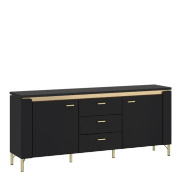 Talos TV Cabinet 2 Door 3 Drawer 155cm Wide in Black Matt/Gold
