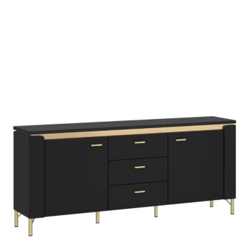 Talos TV Cabinet 2 Door 3 Drawer 155cm Wide in Black Matt/Gold