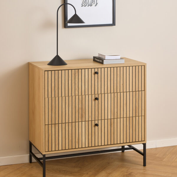Liberty Chest of 3 Drawers in Oak/Black Legs | Assembly Required