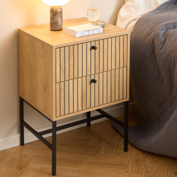 Liberty 2 Drawer Bedside Table in Oak/Black Legs | Assembly Required