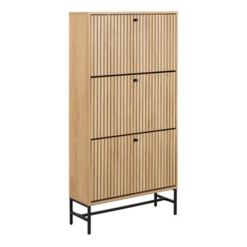 Liberty Shoe Cabinet 3 Flip Down Doors | Oak Finish |Black Legs