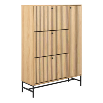 Liberty Shoe Cabinet 3 Flip Down Doors 1 Pull Open Door in Oak/Black Legs