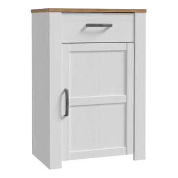 Ridge White 1 Door 1 Drawer Shoe Cabinet | Riviera Oak Finish Top