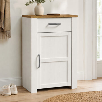 Ridge 1 Door 1 Drawer Shoe Cabinet in Riviera Oak/White
