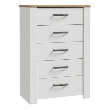 Ridge White 5 Drawer Narrow Chest | Riviera Oak