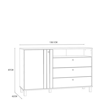 Vista 1 Door 3 Drawer Chest In Cream and Oak