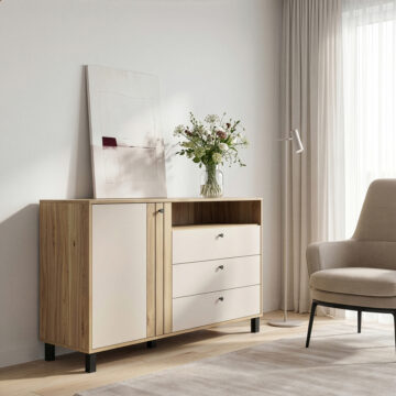 Vista 1 Door 3 Drawer Chest In Cream and Oak
