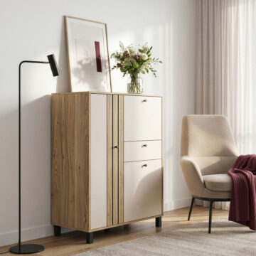 Vista 3 Door 1 Drawer Cabinet In Cream and Oak