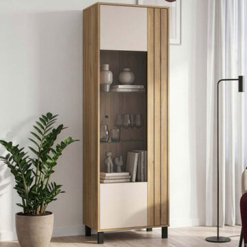Vista Glass Door Display Cabinet in Cream and Oak