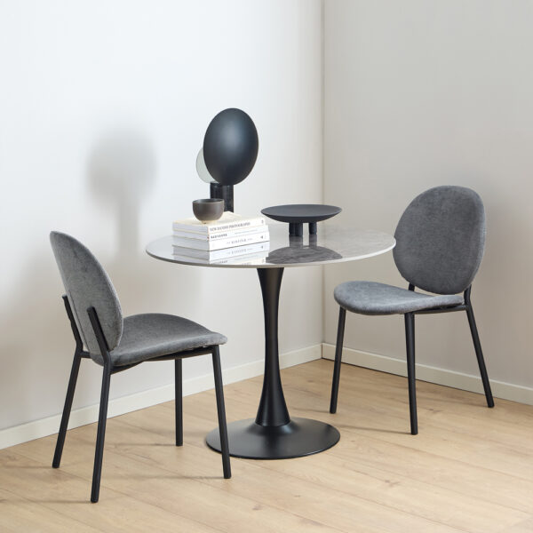 Malta Ceramic Round Dining Table Grey/Black 90x75 cm | Assembly Required
