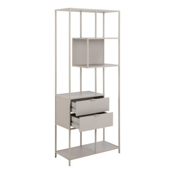 Seaford Grey Metal Tall 2 Drawer 4 Shelf Bookcase