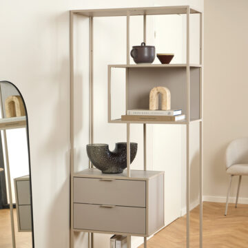 Seaford Grey Metal Tall 2 Drawer 4 Shelf Bookcase