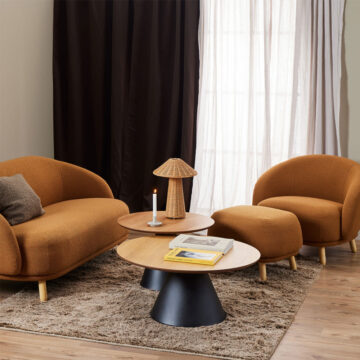 Soileil Black Round Coffee Table | Oak Finish | 85x40cm