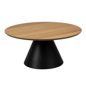 Soileil Black Round Coffee Table | Oak Finish | 85x40cm