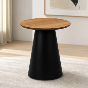 Soileil Black Round Coffee Table | Oak Finish | 45x48cm