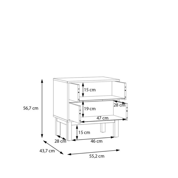 Wesley 2 Drawer Bedside Chest in Light Grey and Oak | Assembly Required