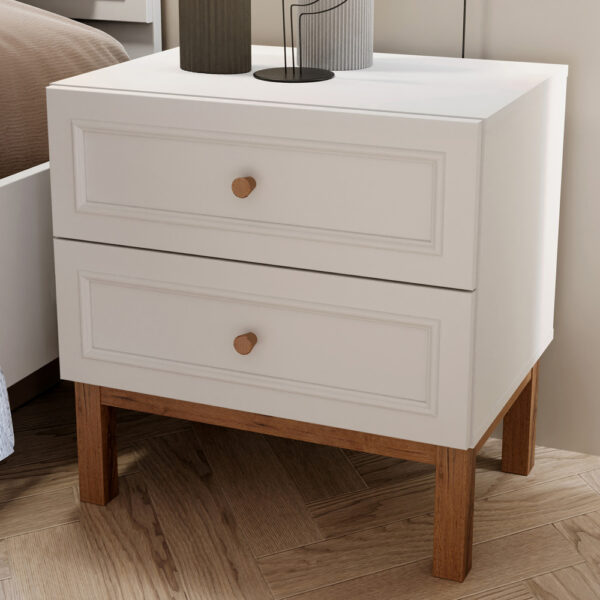 Wesley 2 Drawer Bedside Chest in Light Grey and Oak | Assembly Required