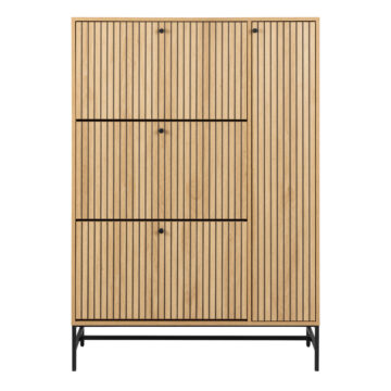 Albany Shoe Cabinet 3 Flip Down Doors 1 Pull Open Door in Oak/Black Legs