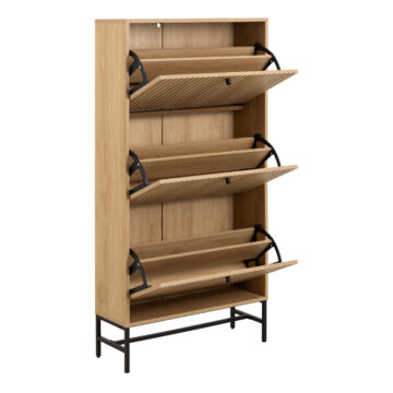 Liberty Shoe Cabinet 3 Flip Down Doors | Oak Finish |Black Legs
