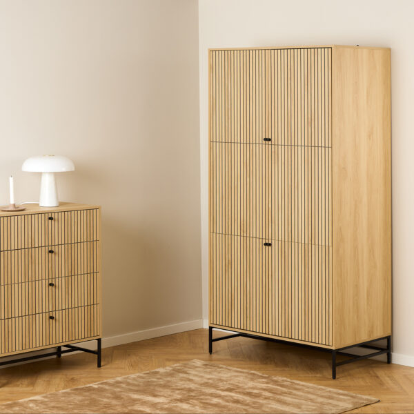 Liberty Wardrobe 4 Doors in Black/Oak | Assembly Required