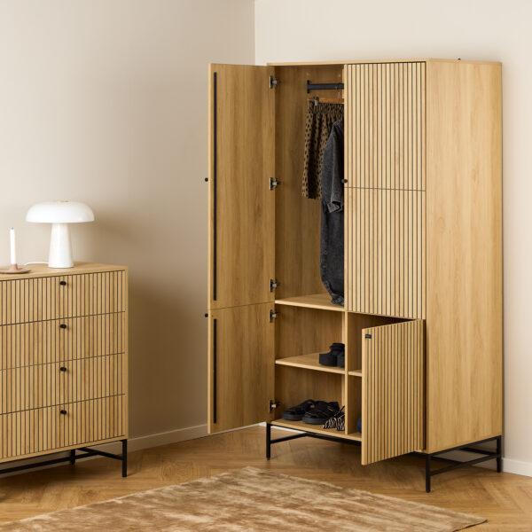Liberty Wardrobe 4 Doors in Black/Oak | Assembly Required