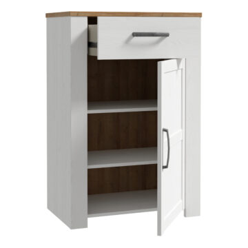 Ridge White 1 Door 1 Drawer Shoe Cabinet | Riviera Oak Finish Top