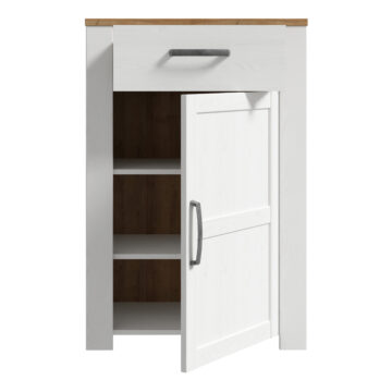 Ridge White 1 Door 1 Drawer Shoe Cabinet | Riviera Oak Finish Top