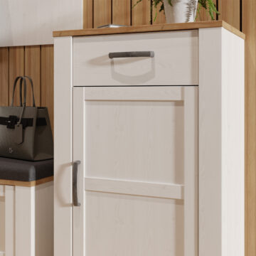 Ridge White 1 Door 1 Drawer Shoe Cabinet | Riviera Oak Finish Top