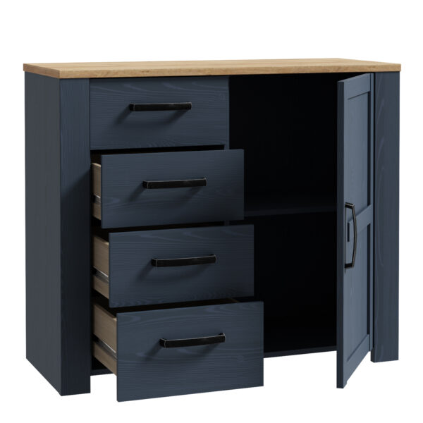Ridge 1 Door 4 Drawer Chest in Riviera Oak/Navy | Assembly Required