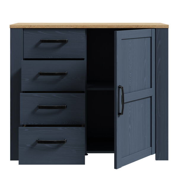 Ridge 1 Door 4 Drawer Chest in Riviera Oak/Navy | Assembly Required