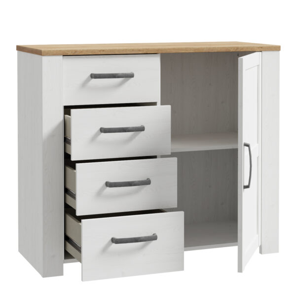 Ridge 1 Door 4 Drawer Chest in Riviera Oak/White | Assembly Required
