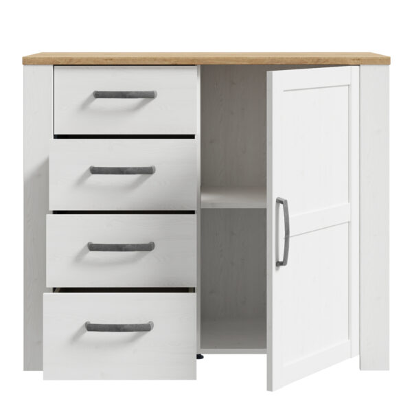 Ridge 1 Door 4 Drawer Chest in Riviera Oak/White | Assembly Required