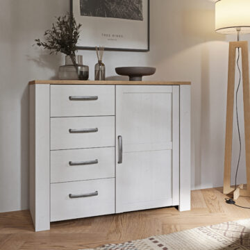 Ridge 1 Door 4 Drawer Chest in Riviera Oak/White