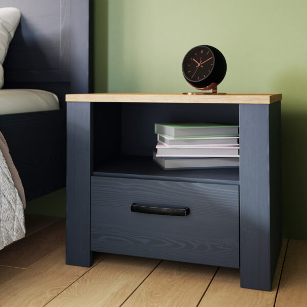Ridge 1 Drawer Bedside In Navy Oak | Assembly Required
