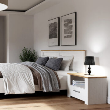 Ridge White 1 Drawer Bedside Table | Oak Top