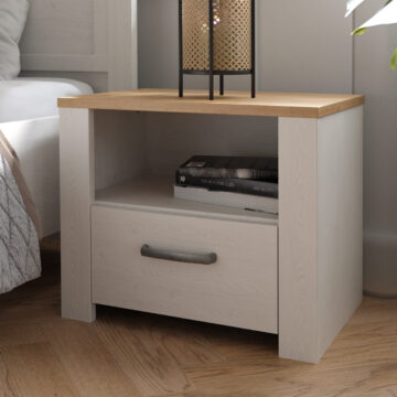 Ridge White 1 Drawer Bedside Table | Oak Top