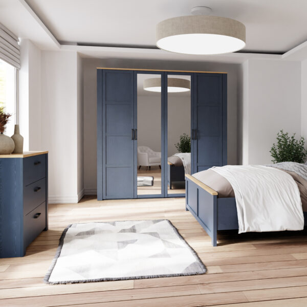 Ridge 2 Door 2 Mirrored Door Wardrobe in Riviera Oak/White | Assembly Required
