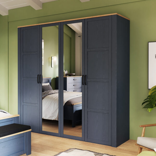 Ridge 2 Door 2 Mirrored Door Wardrobe in Riviera Oak/White | Assembly Required