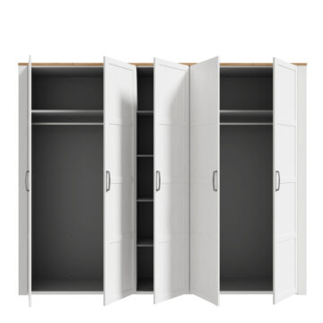 Ridge White 5 Door Wardrobe | Riviera Oak Finish