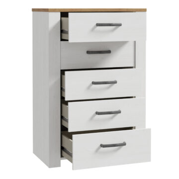 Ridge White 5 Drawer Narrow Chest | Riviera Oak