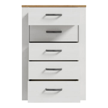 Ridge White 5 Drawer Narrow Chest | Riviera Oak
