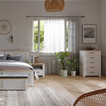 Ridge White 5 Drawer Narrow Chest | Riviera Oak
