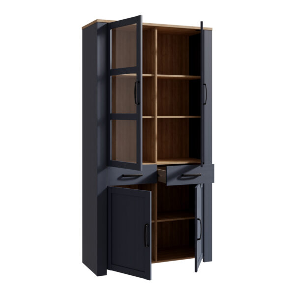 Ridge Display Cabinet 4 Door 1 Drawer in Oak/Navy | Assembly Required