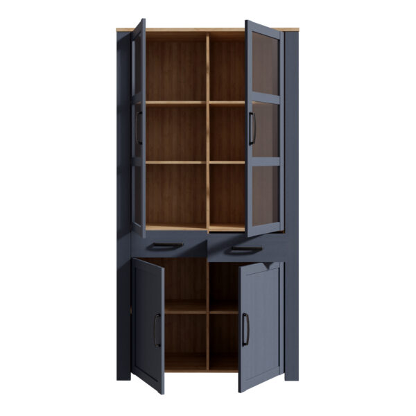 Ridge Display Cabinet 4 Door 1 Drawer in Oak/Navy | Assembly Required