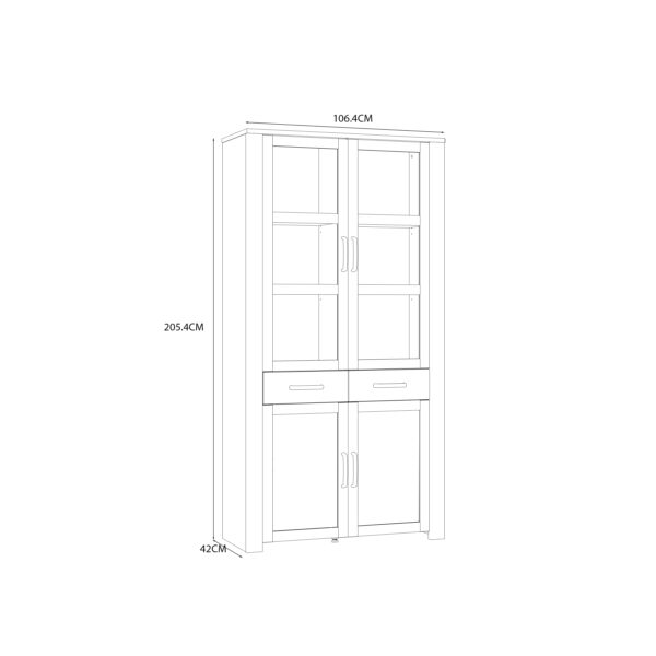 Ridge Display Cabinet 4 Door 1 Drawer in Oak/White | Assembly Required