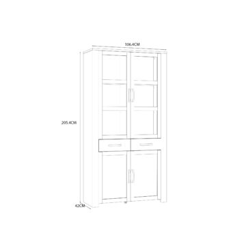Ridge White Display Cabinet 4 Door 2 Drawer | Riviera Oak