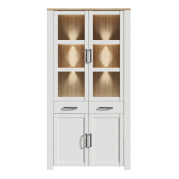 Bohol Display Cabinet 4 Door 1 Drawer in Oak/White inc LED Lighting
