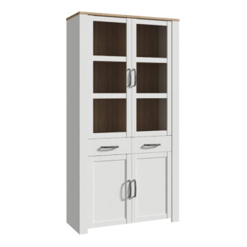 Ridge White Display Cabinet 4 Door 2 Drawer | Riviera Oak | Inc LED Lighting