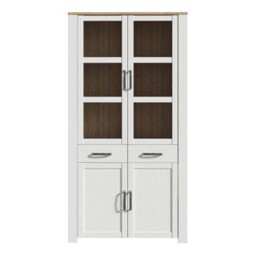 Ridge White Display Cabinet 4 Door 2 Drawer | Riviera Oak | Inc LED Lighting